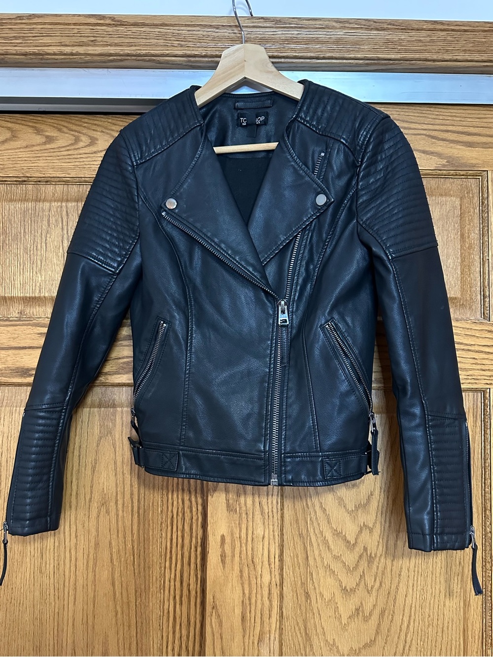 Topshop Biker Rockabilly Faux Leather Jacket  Size 4 Motto Motorcycle